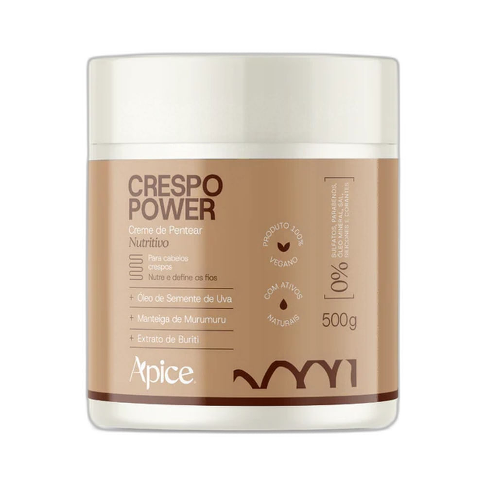 Creme de Pentear Apice Crespo Power Nutritivo 500g em pote branco com rótulo bege e marrom